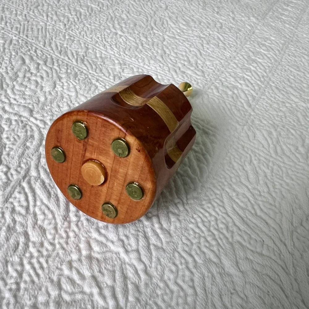Remington Bullet Casing Revolver Cylinder Wine Stopper Wood Gold Western Decor